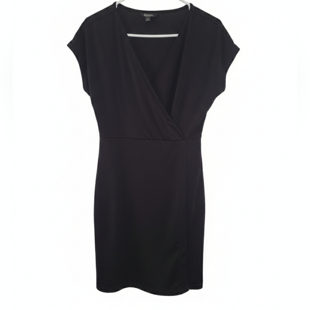 Nicole Miller Original Black Faux Wrap Dress Small V Neck LBD Staple Read Discrp - Picture 7 of 7